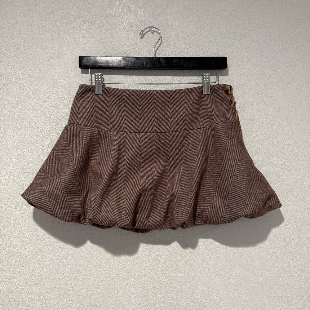 Motel Rocks Tan Mini Skirt with Button Details